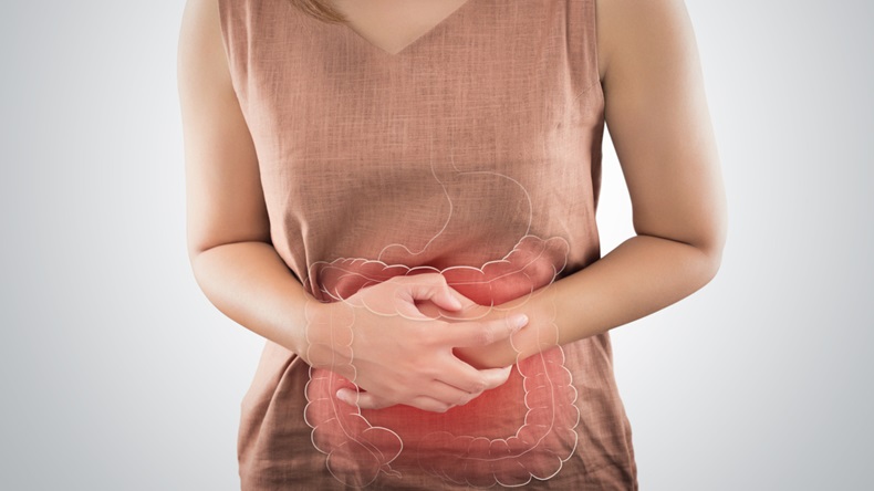 Woman with stomachache, IBS concept