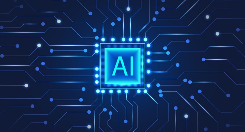 Artificial intelligence chip with the letters AI in the middle