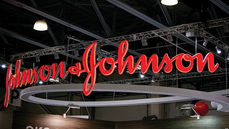 Moscow, Russia - April, 2017: Johnson & Johnson logo company sign. Johnson & Johnson is an American multinational medical devices, pharmaceutical and consumer packaged goods manufacturer