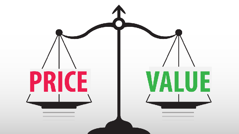 scales measuring price versus value, equal rate