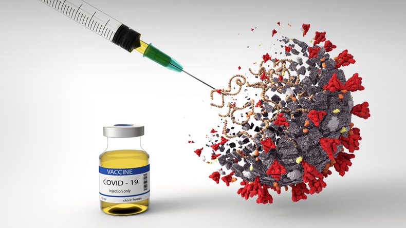 COVID-19 Vaccine. Corona Virus SARS-CoV-2, 2019 nCoV virus destruction. A vaccine against coronavirus disease 2019. Breakthrough in the Creating of a COVID-19 Vaccine.