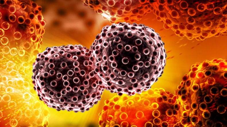 Digital illustration of lung cancer cells in color background - Illustration 