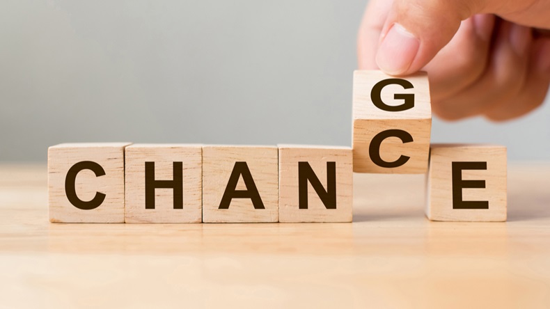 Hand flip wooden cube with word change to chance, Personal development and career growth or change yourself concept - Image 