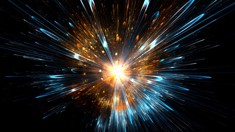 High-energy particles explosion. 3D illustration - Illustration 