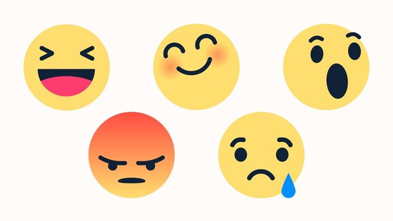 famous vector round yellow cartoon bubble emoticons for social media Facebook Instagram chat comment reactions, icon template face tear, smile, sad, Lol, happy, angry laughter emoji character message