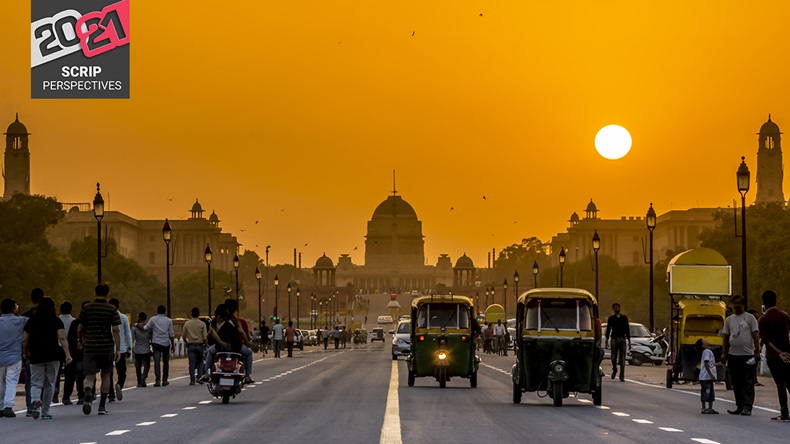 Sunset behind the President Residence, Rashtrapati Bhavan, New Delhi, India.