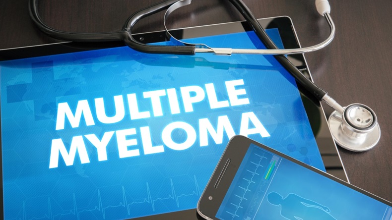 Multiple myeloma concept on tablet screen with stethoscope
