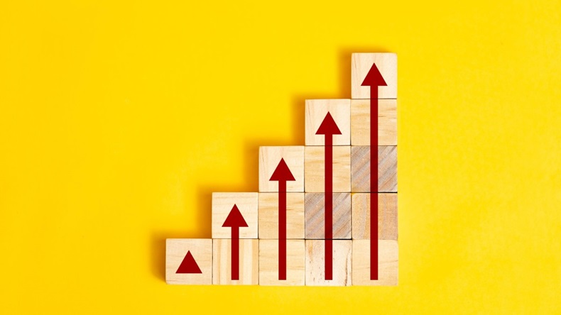 Business growth graph concept with wooden blocks