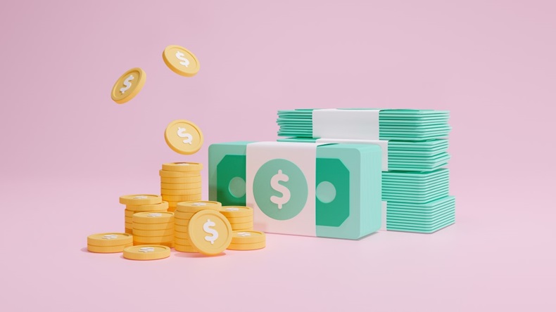 Animated dollar bills and coins