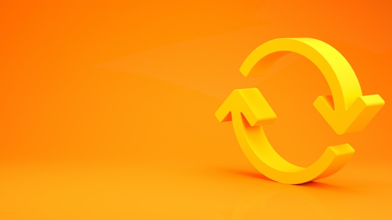 Yellow refresh symbol arrows on orange background