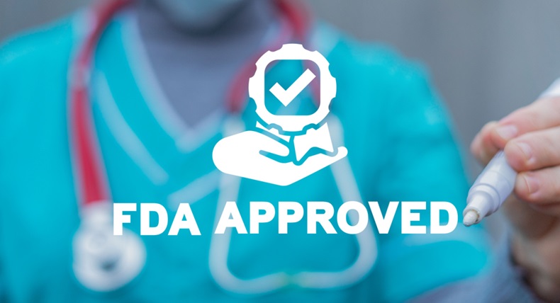 Concept of FDA approved. Food and drugs administration. Quality medicine, assurance, organization.