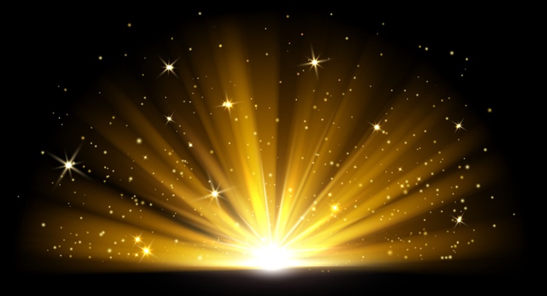 Gold shine burst with sparkles illustration isolated on black background