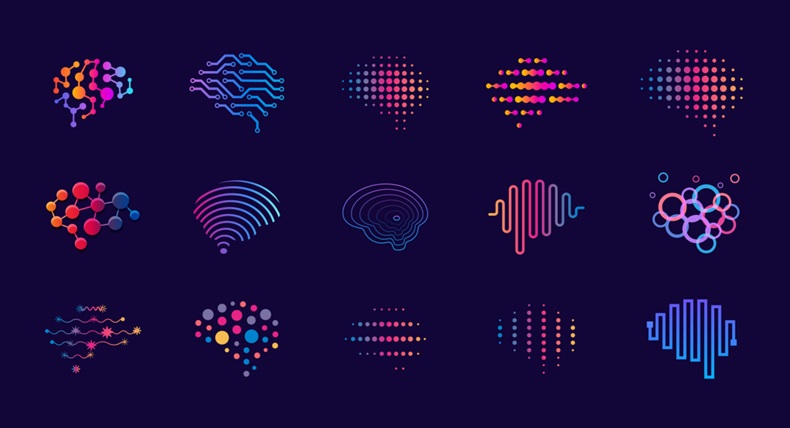 Set of abstract dots and lines brain logotypes concept