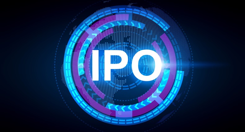 Initial public offering icon on dark background