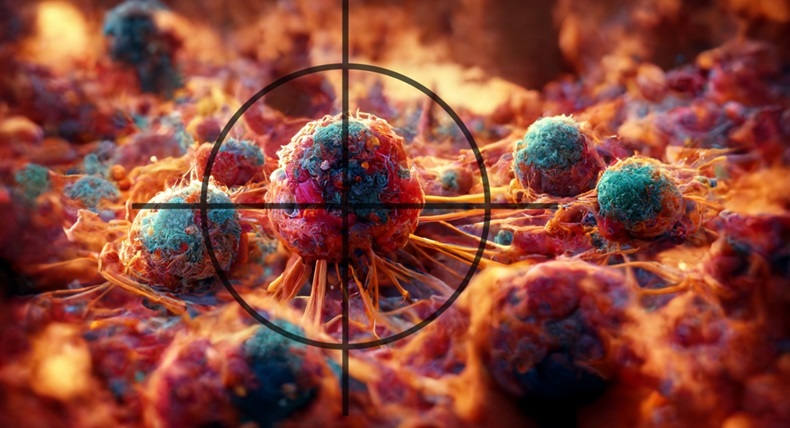 A 3D illustration depicting Cancer Cells in the crosshairs, related to cancer treatment