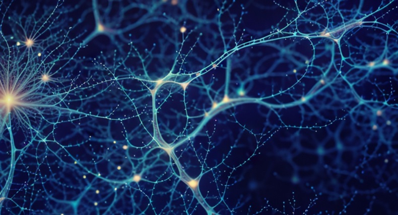 Illustration of abstract neuron on a blue background