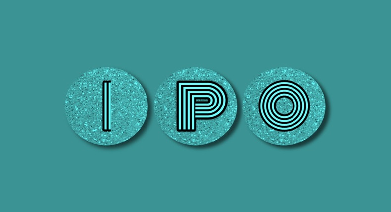 IPO abrivation on solid background with glittery text