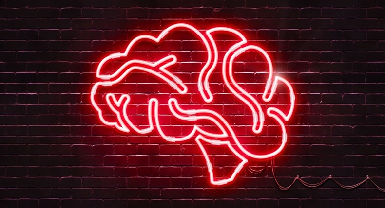 Neon sign shaped like a brain