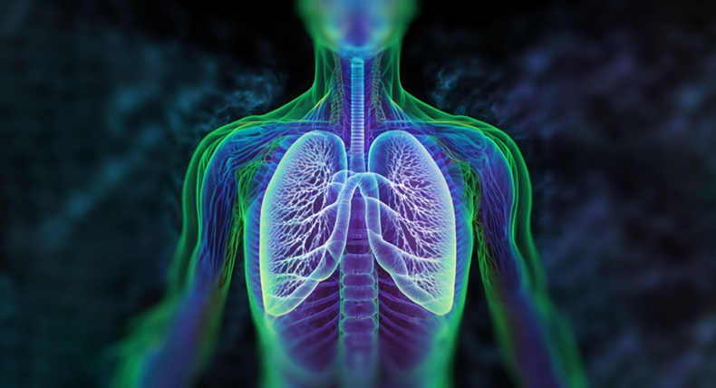 Holographic concept of lung cancer display, lung disease, treatment of lung cancer, lung illness