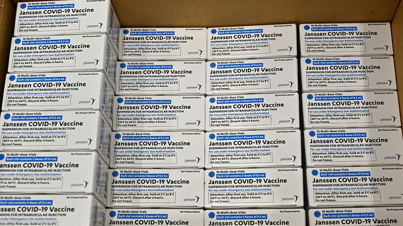SHEPHERDSVILLE, KENTUCKY - MARCH 01: Doses of the Johnson & Johnson COVID vaccine is packaged in a box at the McKesson facility on March 1, 2021 in Shepherdsville, Kentucky. The FDA has approved a third vaccine and 3.9 million doses of J&J will begin distribution. Getty-1231456890 (Photo by Timothy D. Easley-Pool/Getty Images)