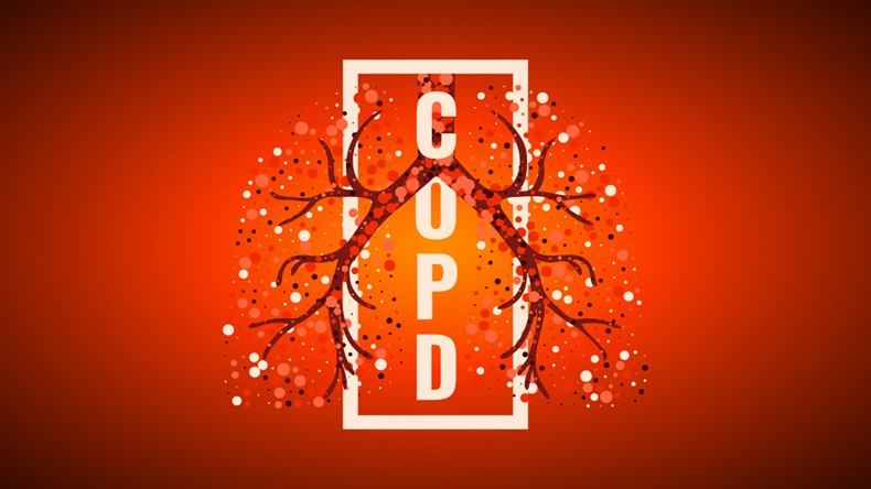 COPD awareness frame poster with lungs filled with air bubbles on red background. Chronic obstructive pulmonary disease symbol. Medical template for clinics and centers. Vector illustration. 