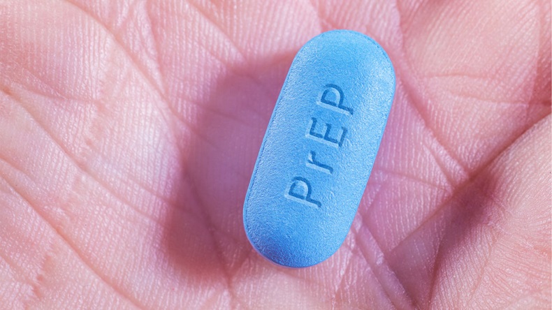 Pills for Pre-Exposure Prophylaxis (PrEP) to prevent HIV with PrEP text engraved