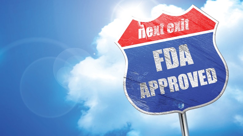 FDA approved background, 3D rendering, blue street sign